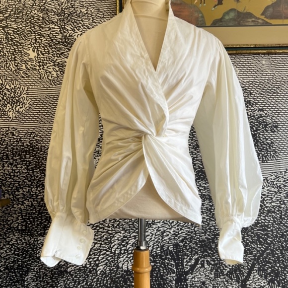 Byron Lars Beauty Mark White Cotton Blouse Twisted 4 Anthropologie - Picture 1 of 14
